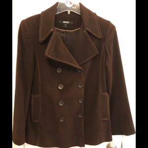DKNY Cocoa Brown Wool blend lined Pea coat